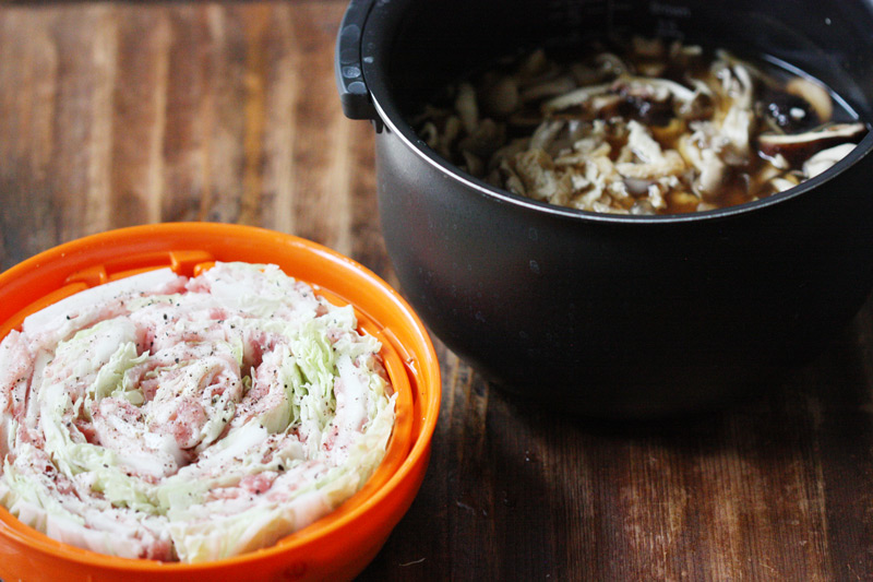 Pork and Napa Cabbage Mille-Feuille With Mushroom Rice - Using Tacook Plate from Tiger Multi Cooker, create healthy and delicious meal! #healthyeating #cabbageroll #slowcookerrecipes | tiger-corporation-us.com 