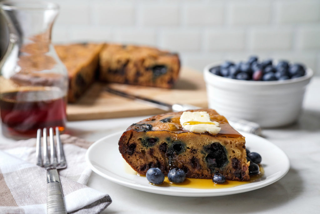 Giant Rice Cooker Pancake with Dark Chocolate Chips and Blueberries