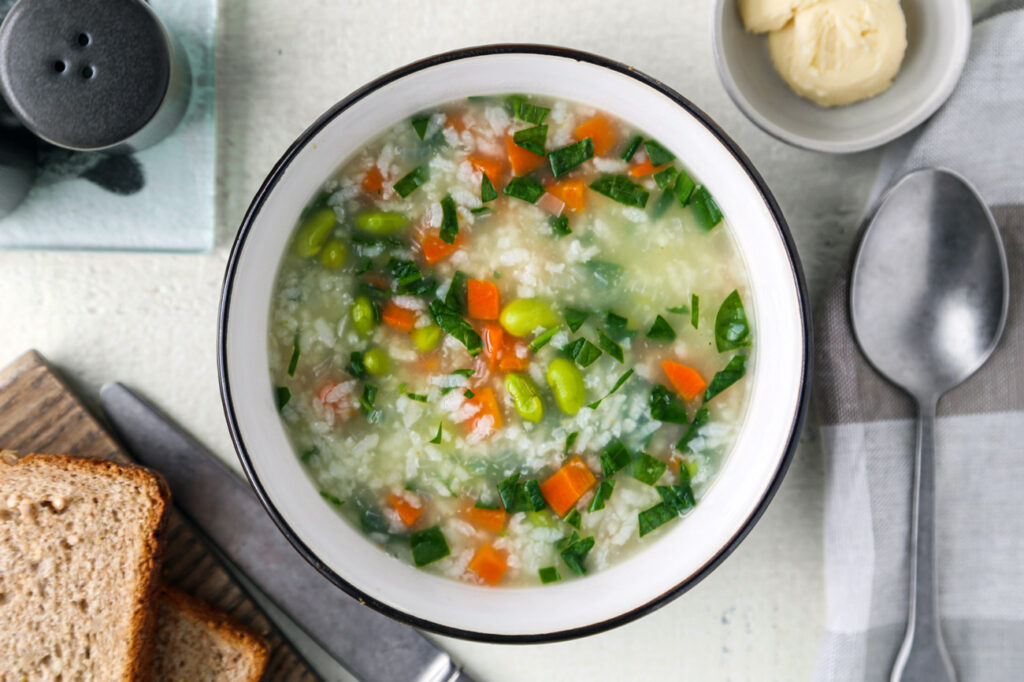 edamame carrot rice soup