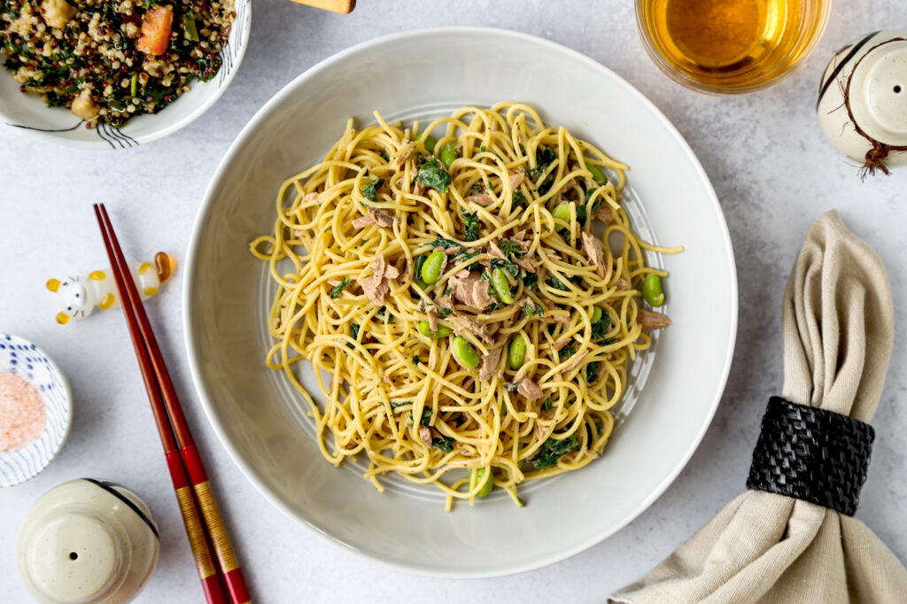 Rice Cooker Tuna Spinach Spaghetti
